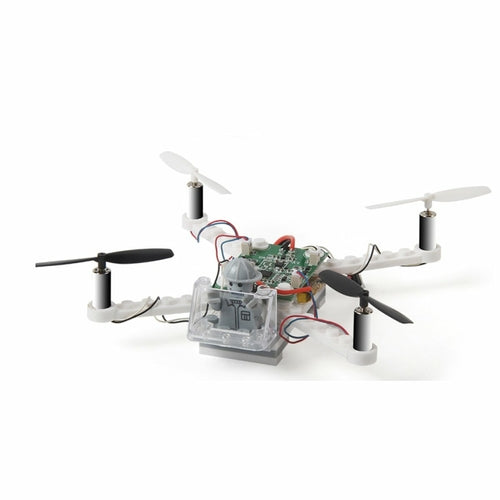 Small drone with visible components on a white background