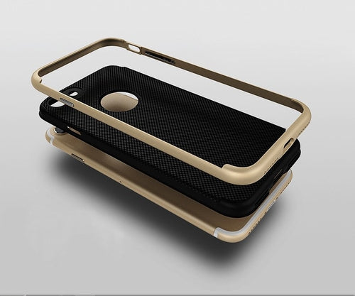 Stack of phone cases with black mesh interior on a gray background