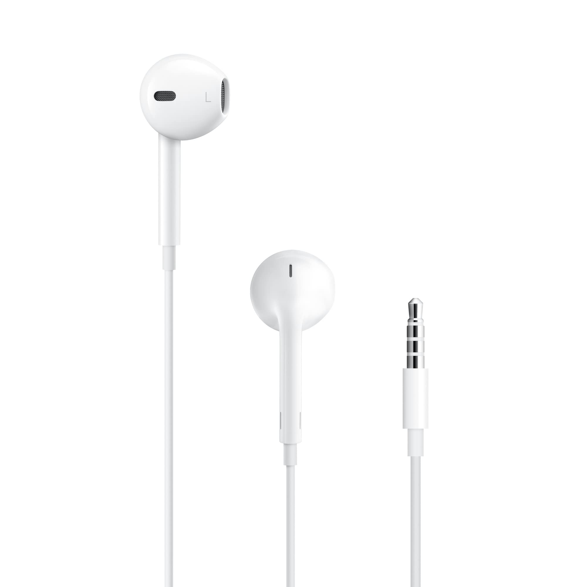 White earphones with a 3.5mm jack on a white background