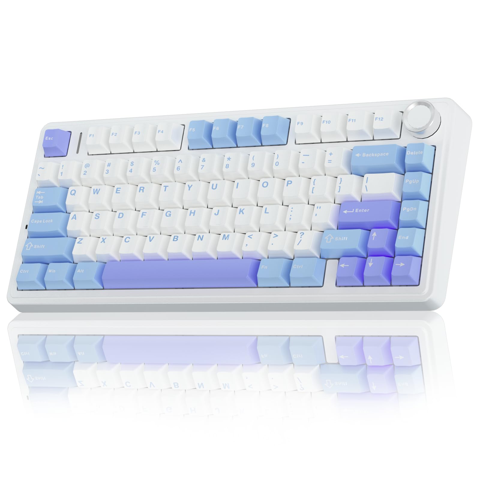 AULA F75 75% Wireless Mechanical Keyboard, Hot Swappable Creamy Keyboard, Pre-lubed Reaper Switches, 2.4GHz/Type-C/BT5.0, RGB Backlit Gaming Keyboards(White & Blue)