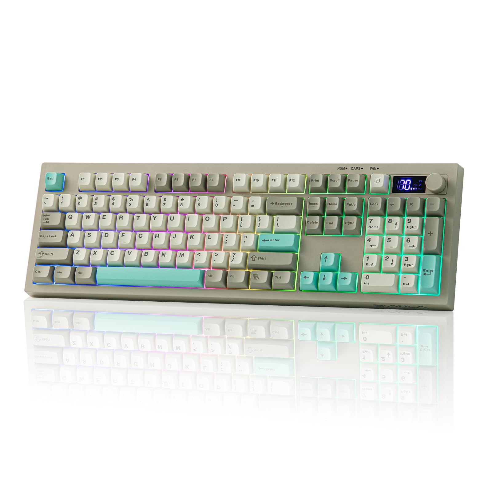 Mechanical keyboard with RGB lighting on a white background