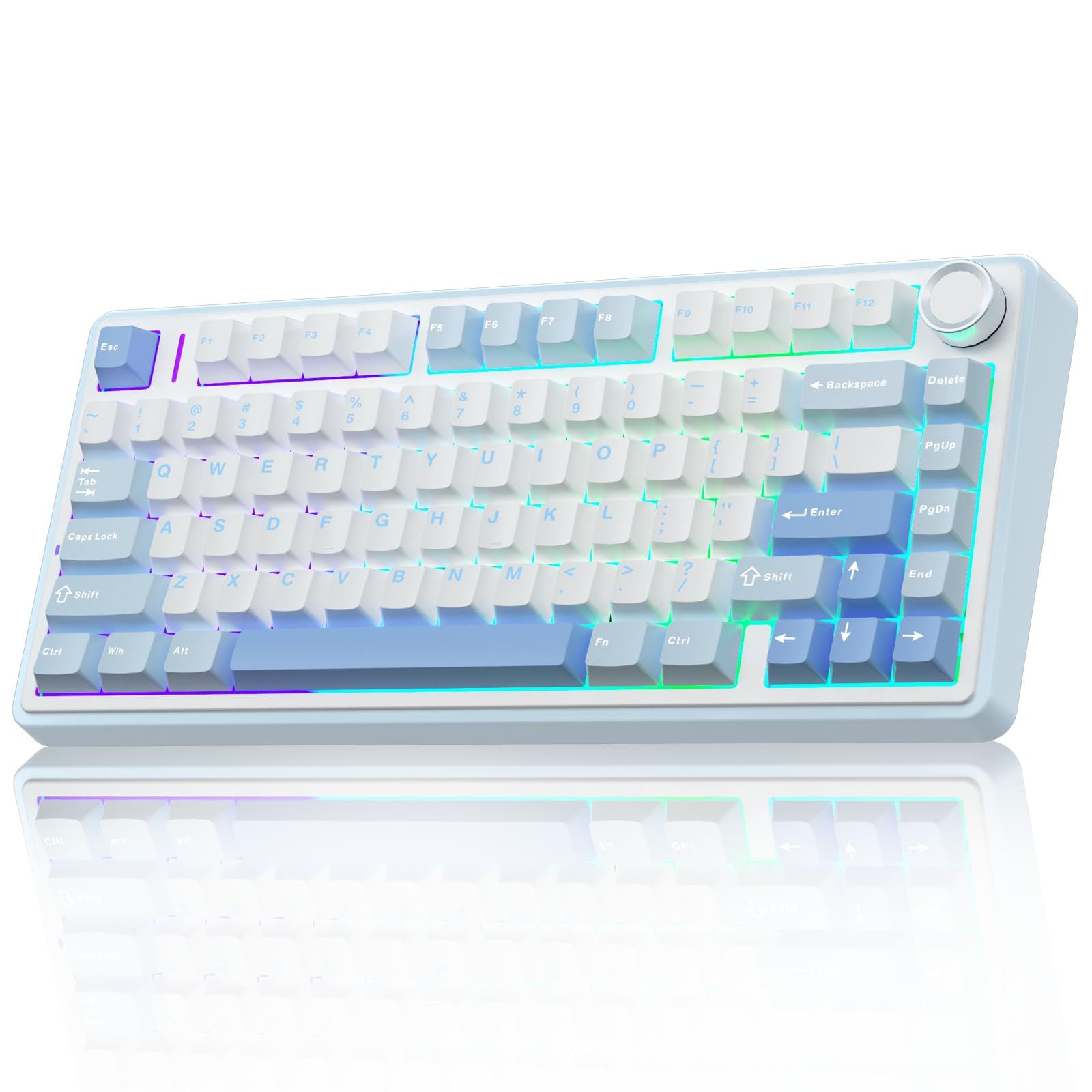 AULA F75 75% Wireless Mechanical Keyboard, Hot Swappable Creamy Keyboard, Pre-lubed Reaper Switches, 2.4GHz/Type-C/BT5.0, RGB Backlit Gaming Keyboards(White & Blue)