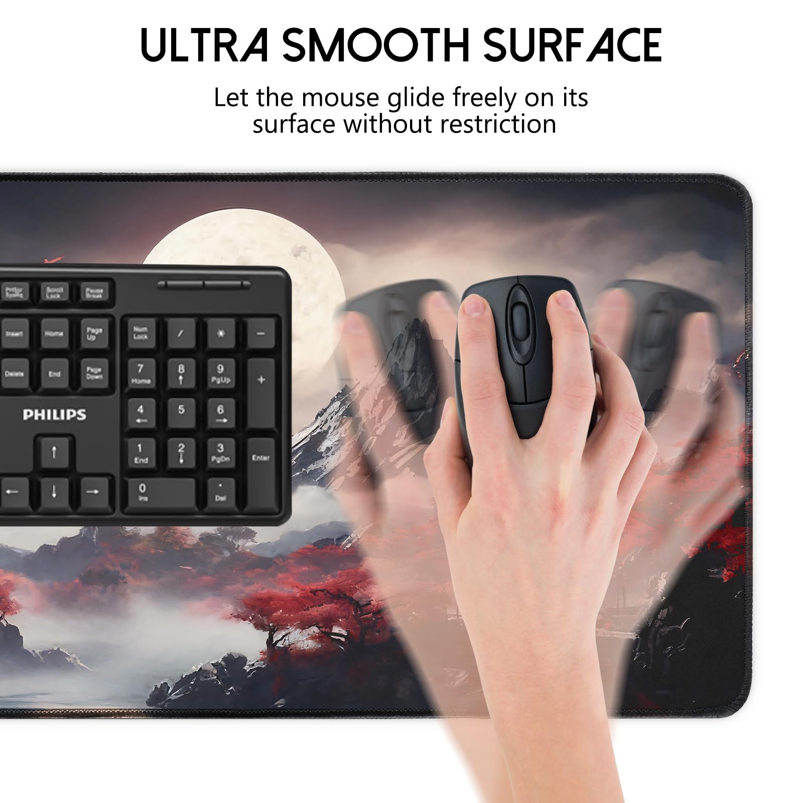 White Ukiyo-e Style Sports Car Anime Mouse Pad, Mouse Pad Gaming Mousepad,Large Mousepads with Non-Slip Rubber Base,Suitable for School,Office,Home,31.5 x 11.8 Inch