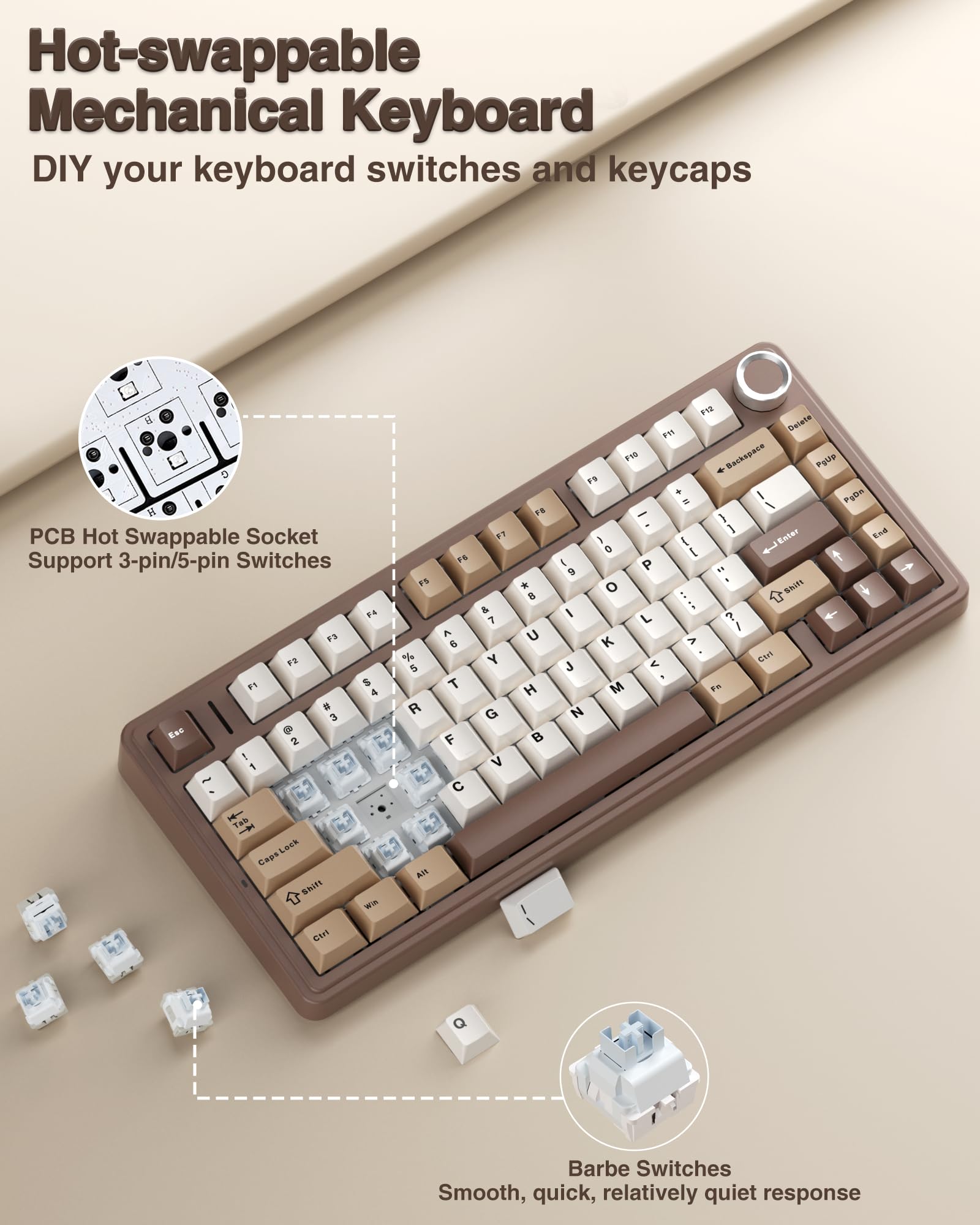 AULA F75 75% Wireless Mechanical Keyboard, Hot Swappable Creamy Keyboard, Pre-lubed Reaper Switches, 2.4GHz/Type-C/BT5.0, RGB Backlit Gaming Keyboards(White & Blue)