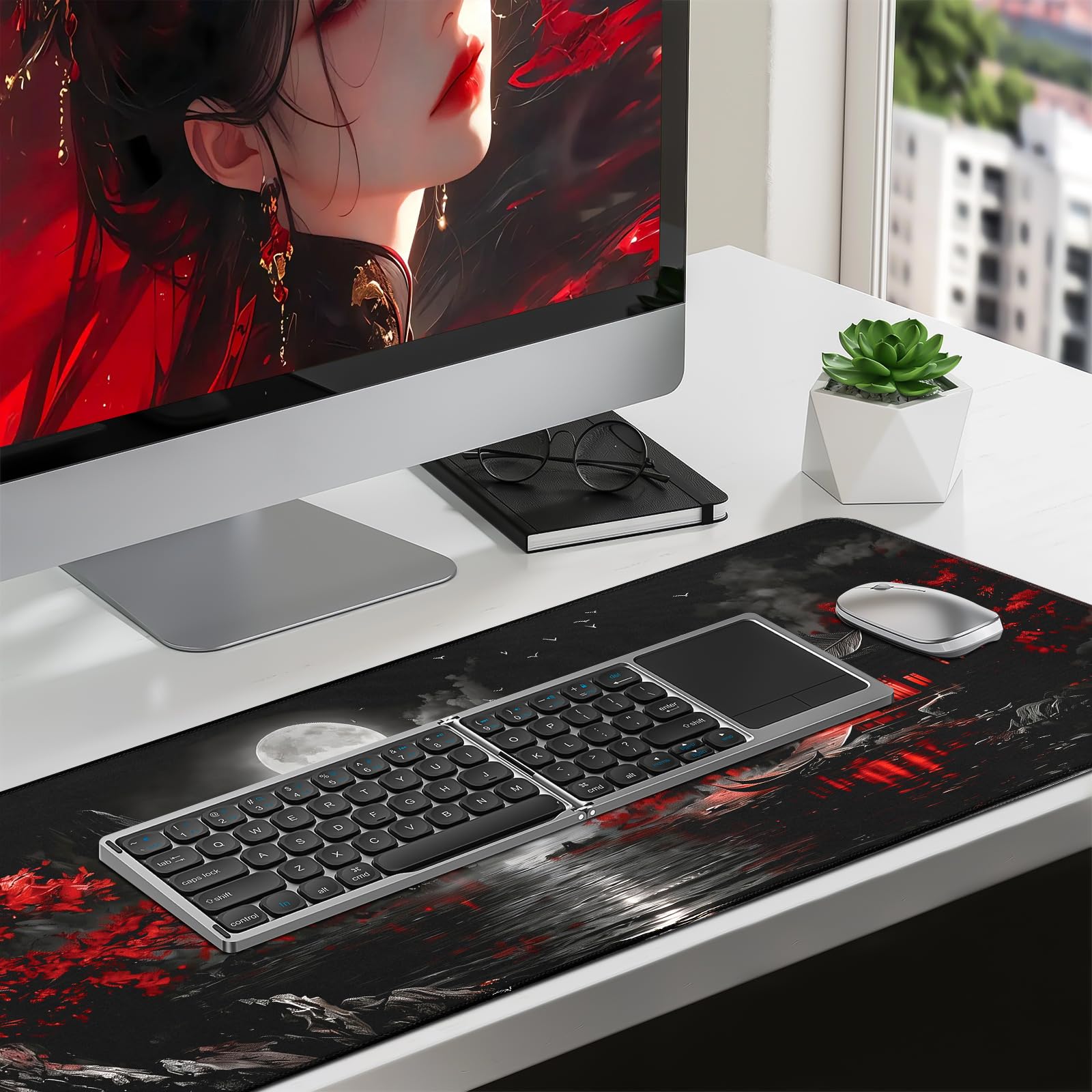White Ukiyo-e Style Sports Car Anime Mouse Pad, Mouse Pad Gaming Mousepad,Large Mousepads with Non-Slip Rubber Base,Suitable for School,Office,Home,31.5 x 11.8 Inch