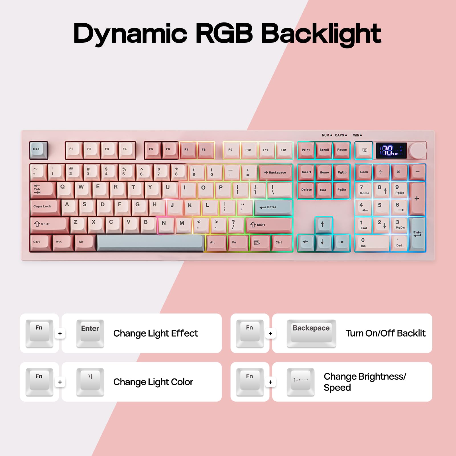 Keyboard with dynamic RGB backlight on a pink background