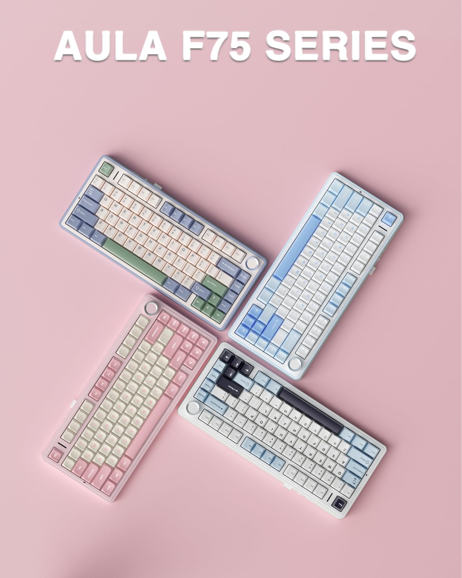 AULA F75 75% Wireless Mechanical Keyboard, Hot Swappable Creamy Keyboard, Pre-lubed Reaper Switches, 2.4GHz/Type-C/BT5.0, RGB Backlit Gaming Keyboards(White & Blue)