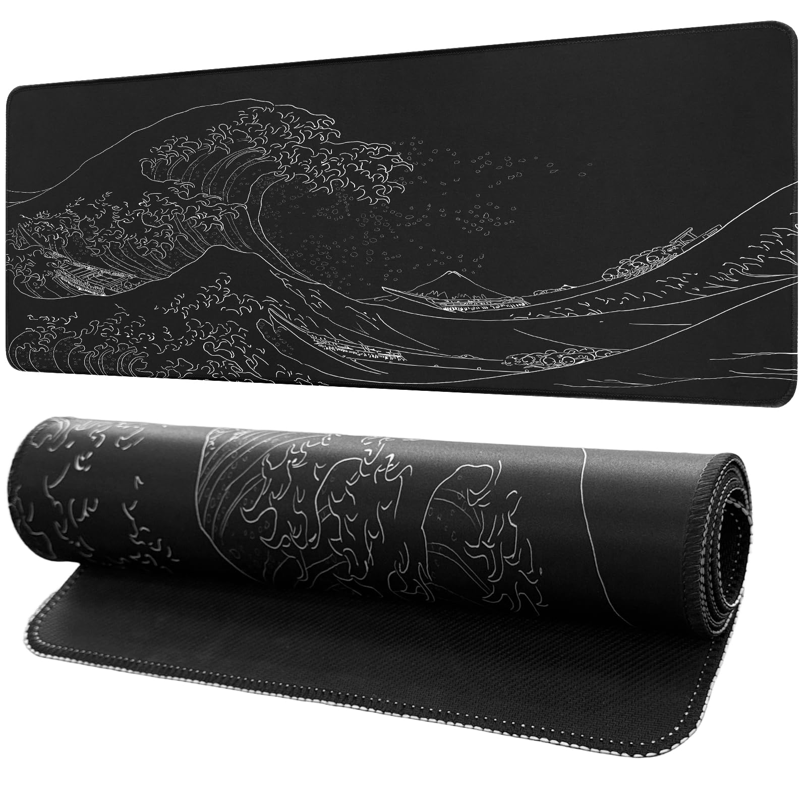 White Ukiyo-e Style Sports Car Anime Mouse Pad, Mouse Pad Gaming Mousepad,Large Mousepads with Non-Slip Rubber Base,Suitable for School,Office,Home,31.5 x 11.8 Inch