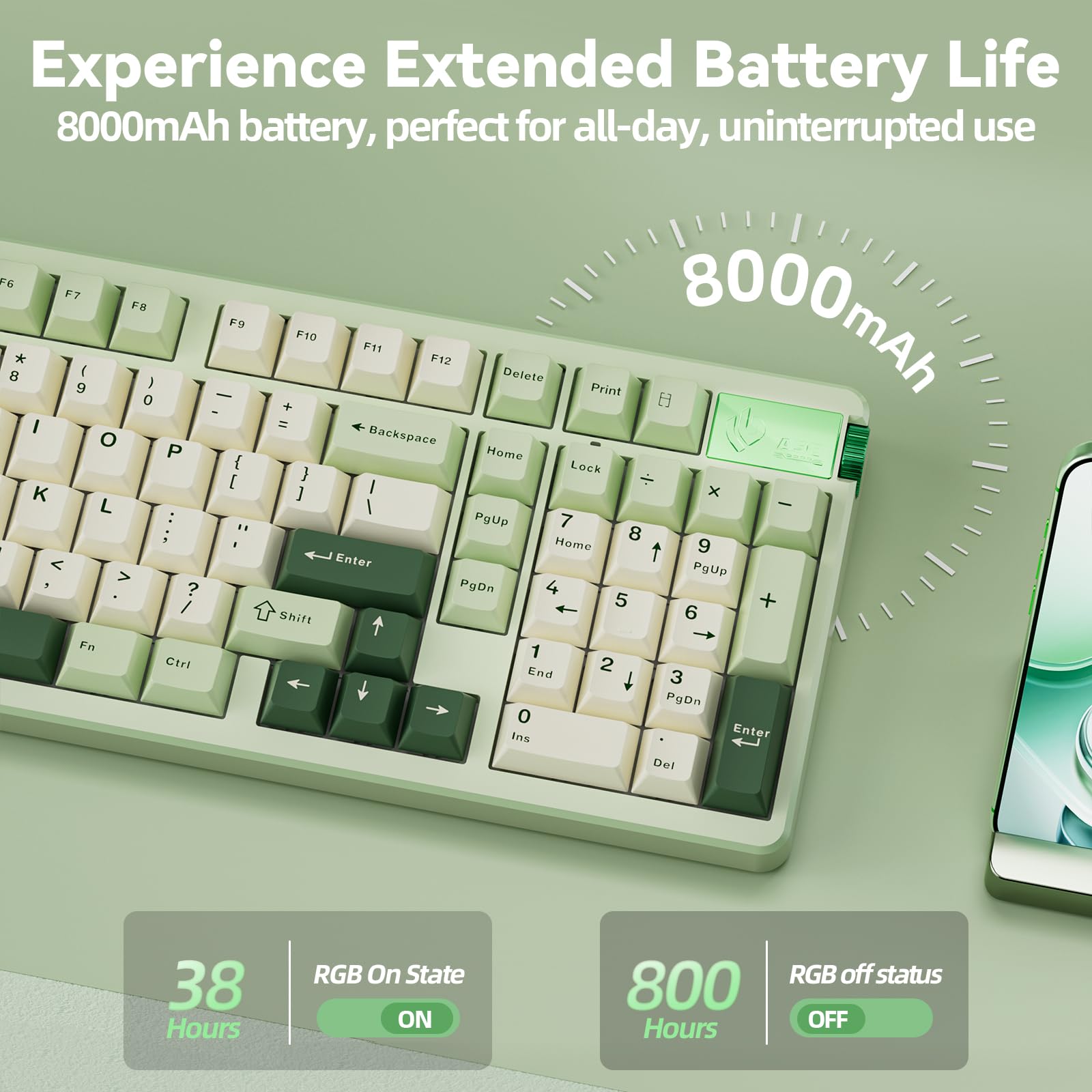 LEOBOG A98 Wireless Gaming Creamy Mechanical Keyboard with Number Pad Knob