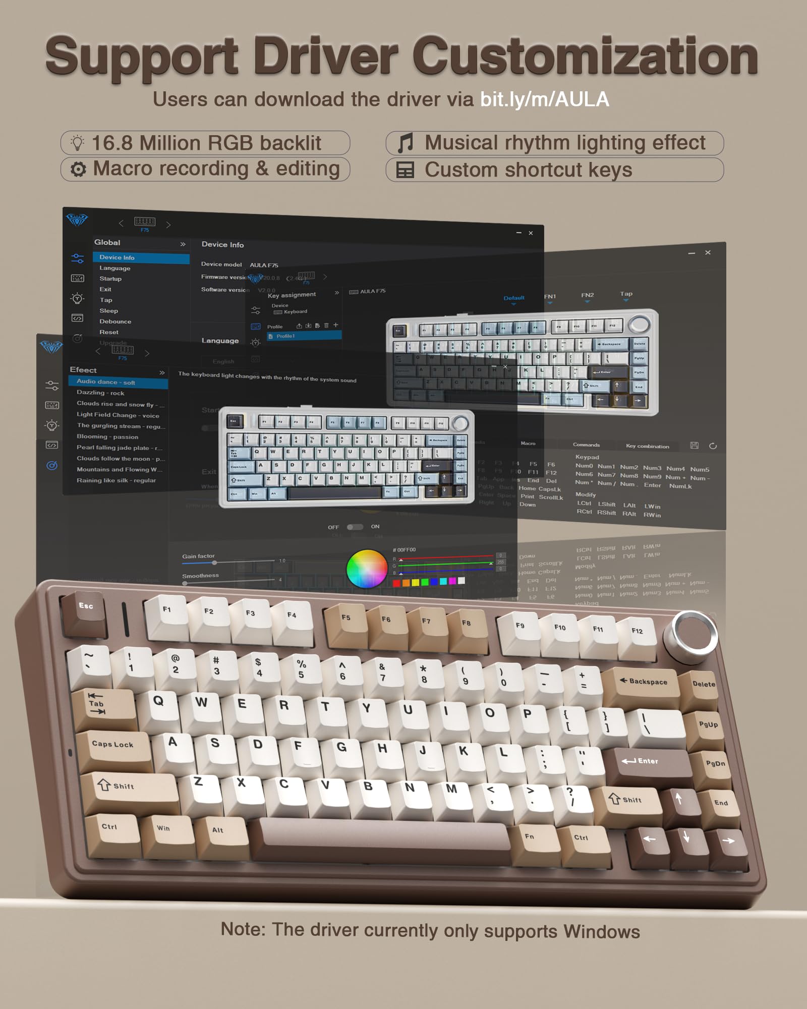 AULA F75 75% Wireless Mechanical Keyboard, Hot Swappable Creamy Keyboard, Pre-lubed Reaper Switches, 2.4GHz/Type-C/BT5.0, RGB Backlit Gaming Keyboards(White & Blue)
