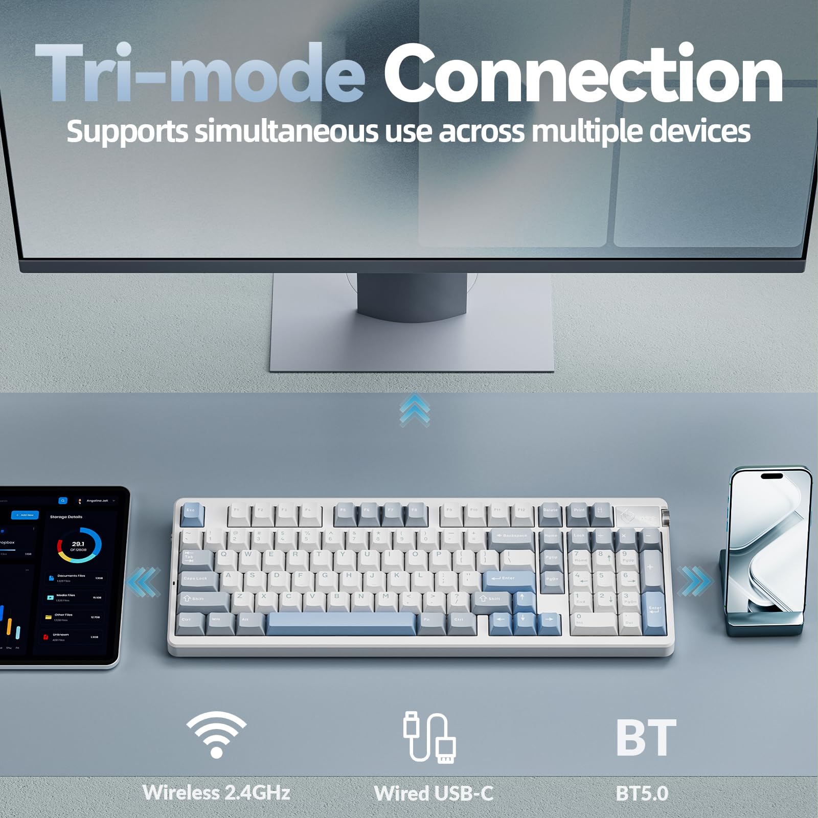 LEOBOG A98 Wireless Gaming Creamy Mechanical Keyboard with Number Pad Knob