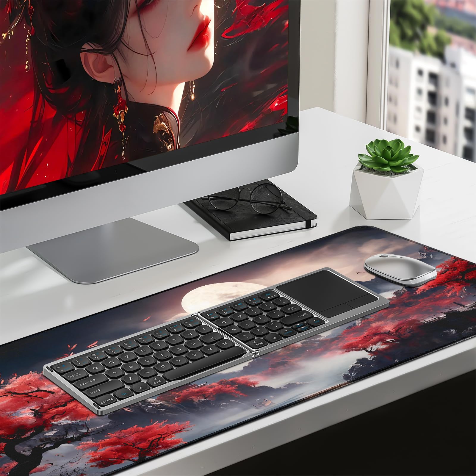 White Ukiyo-e Style Sports Car Anime Mouse Pad, Mouse Pad Gaming Mousepad,Large Mousepads with Non-Slip Rubber Base,Suitable for School,Office,Home,31.5 x 11.8 Inch