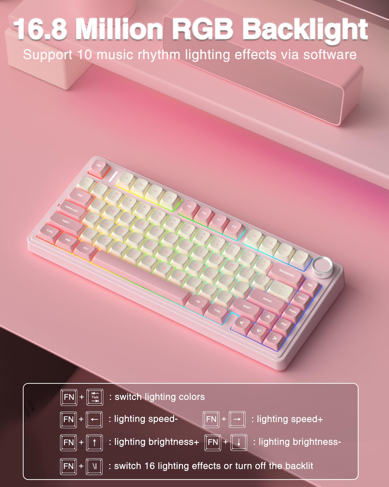 AULA F75 75% Wireless Mechanical Keyboard, Hot Swappable Creamy Keyboard, Pre-lubed Reaper Switches, 2.4GHz/Type-C/BT5.0, RGB Backlit Gaming Keyboards(White & Blue)