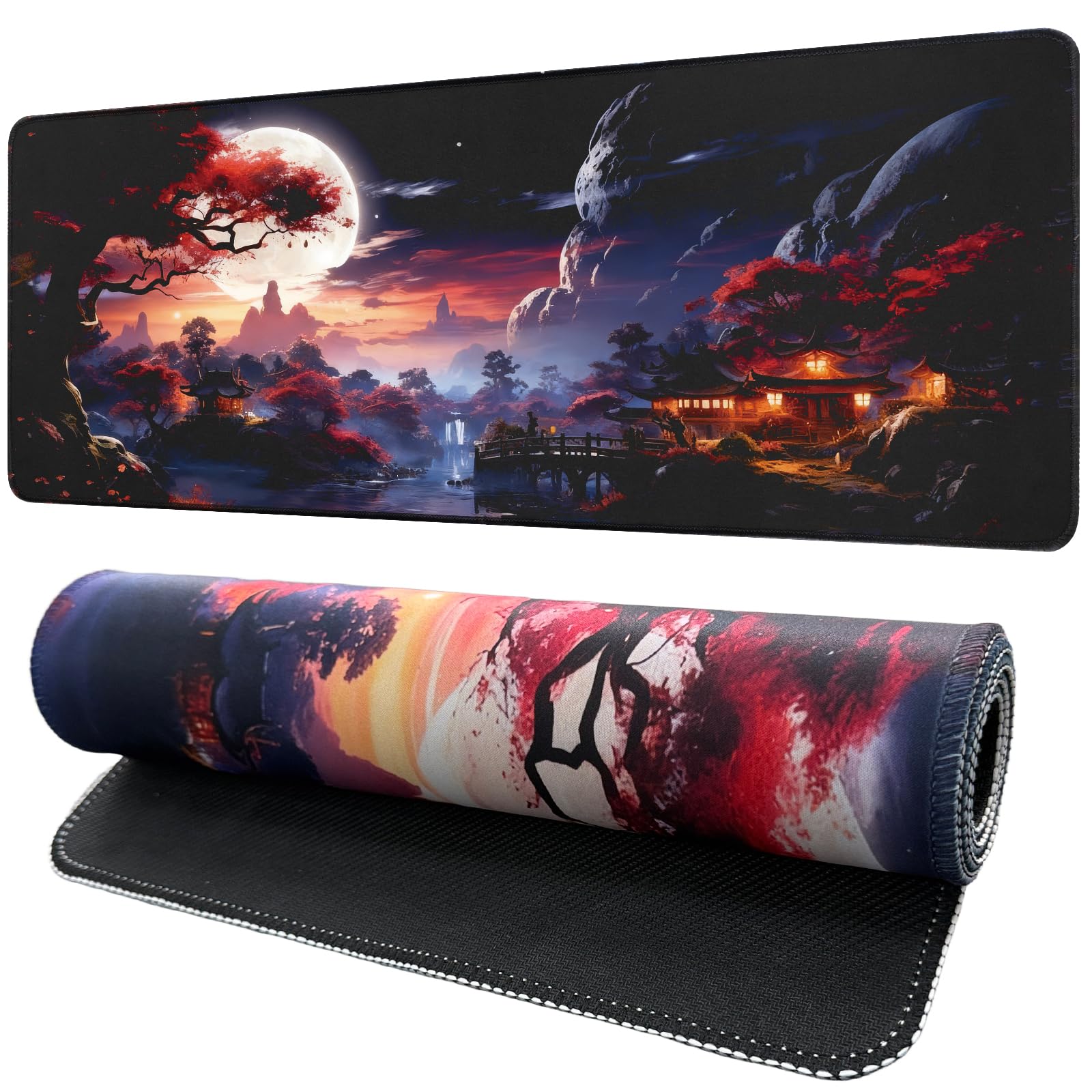 White Ukiyo-e Style Sports Car Anime Mouse Pad, Mouse Pad Gaming Mousepad,Large Mousepads with Non-Slip Rubber Base,Suitable for School,Office,Home,31.5 x 11.8 Inch