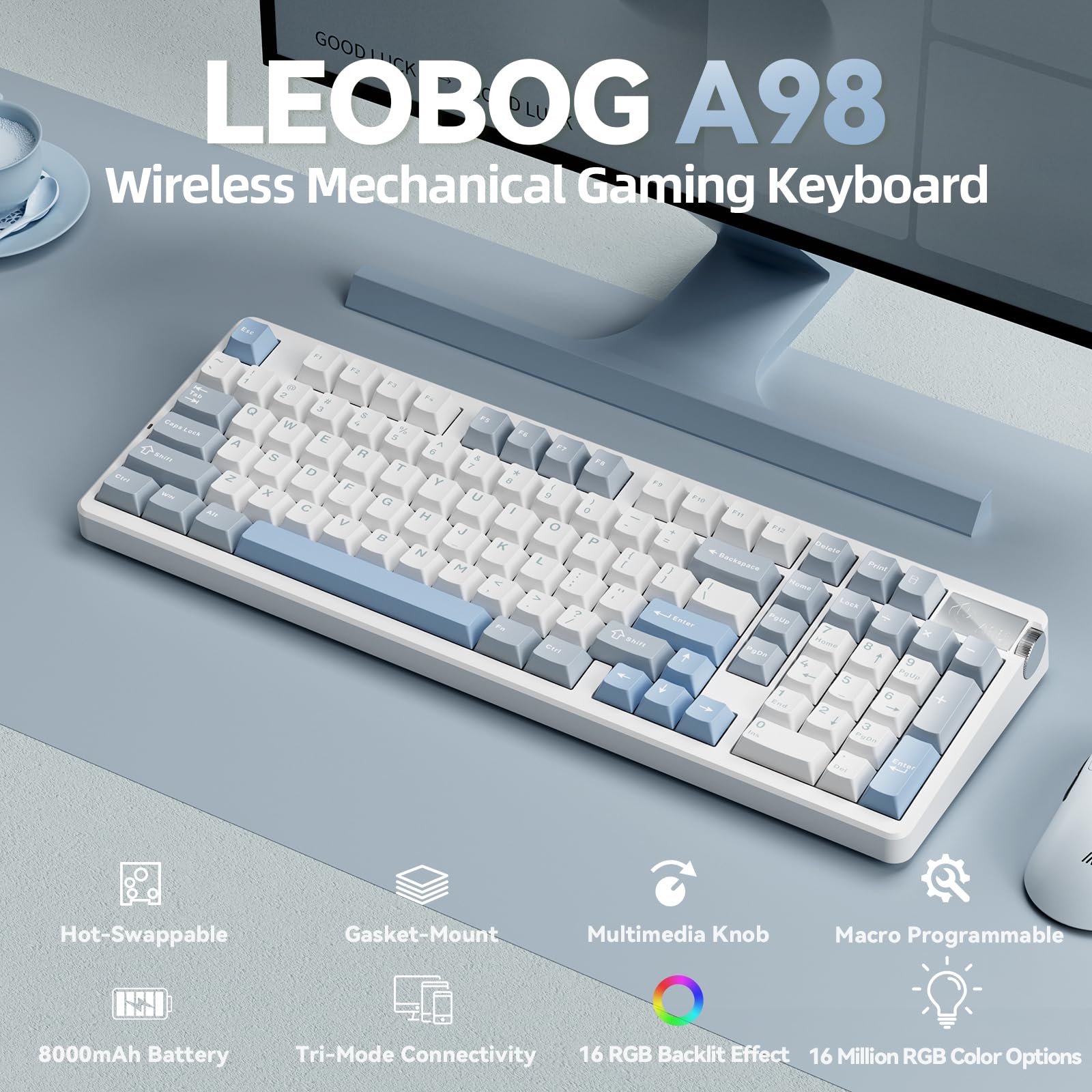 LEOBOG A98 Wireless Gaming Creamy Mechanical Keyboard with Number Pad Knob