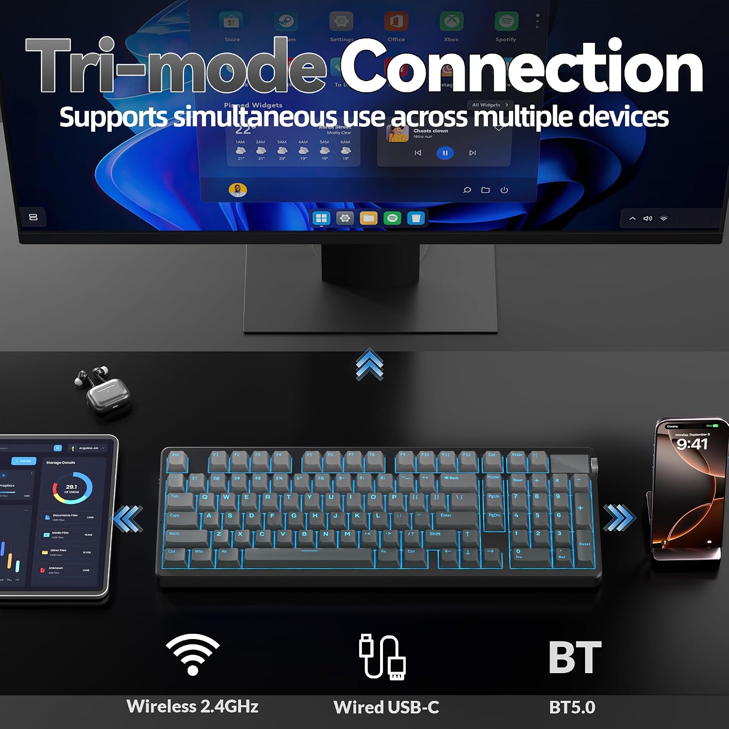 LEOBOG A98 Wireless Gaming Creamy Mechanical Keyboard with Number Pad Knob