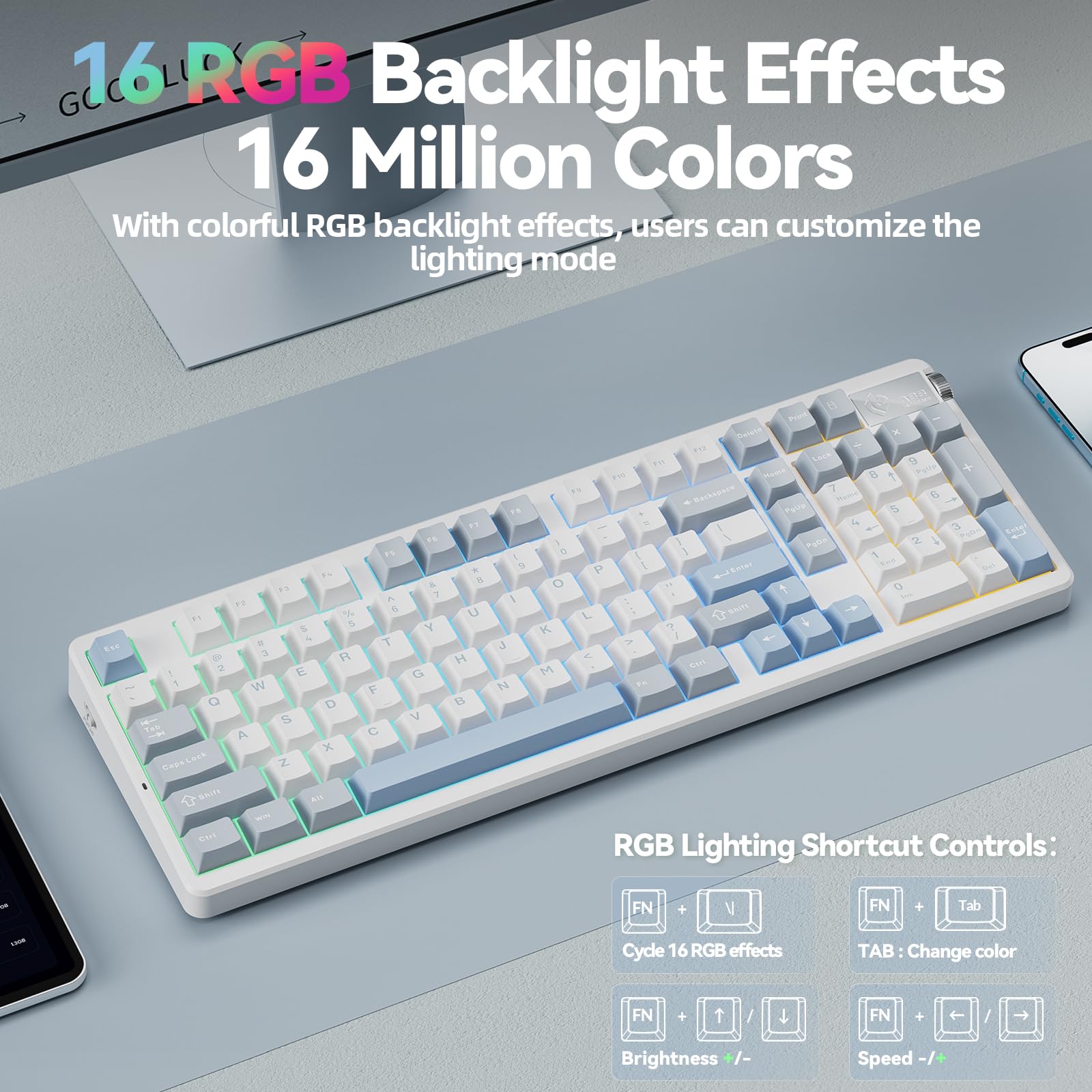 LEOBOG A98 Wireless Gaming Creamy Mechanical Keyboard with Number Pad Knob
