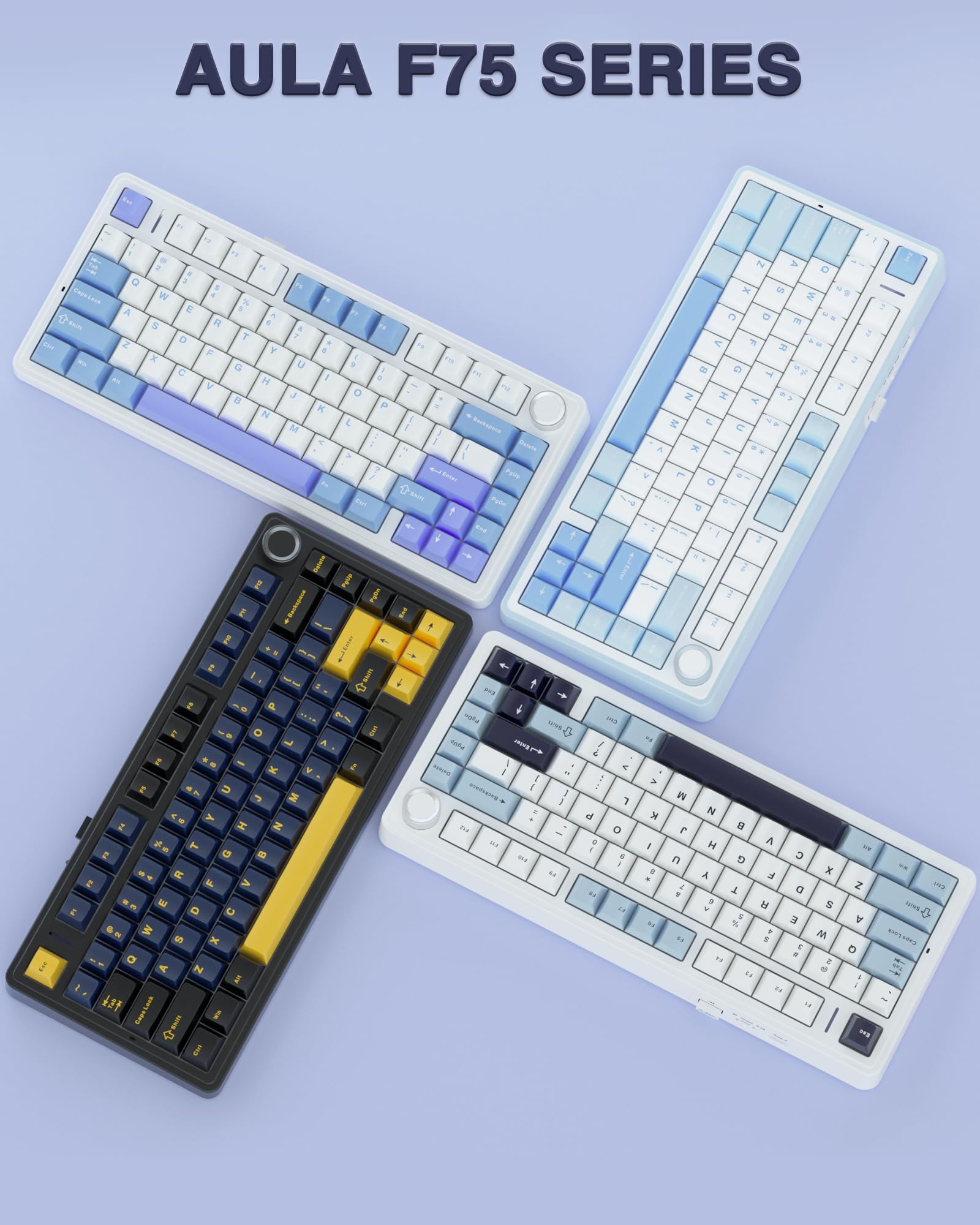 AULA F75 75% Wireless Mechanical Keyboard, Hot Swappable Creamy Keyboard, Pre-lubed Reaper Switches, 2.4GHz/Type-C/BT5.0, RGB Backlit Gaming Keyboards(White & Blue)