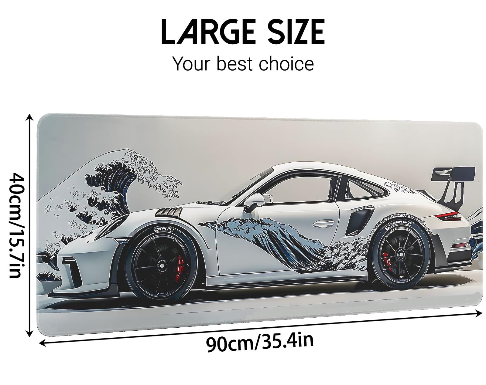 White Ukiyo-e Style Sports Car Anime Mouse Pad, Mouse Pad Gaming Mousepad,Large Mousepads with Non-Slip Rubber Base,Suitable for School,Office,Home,31.5 x 11.8 Inch