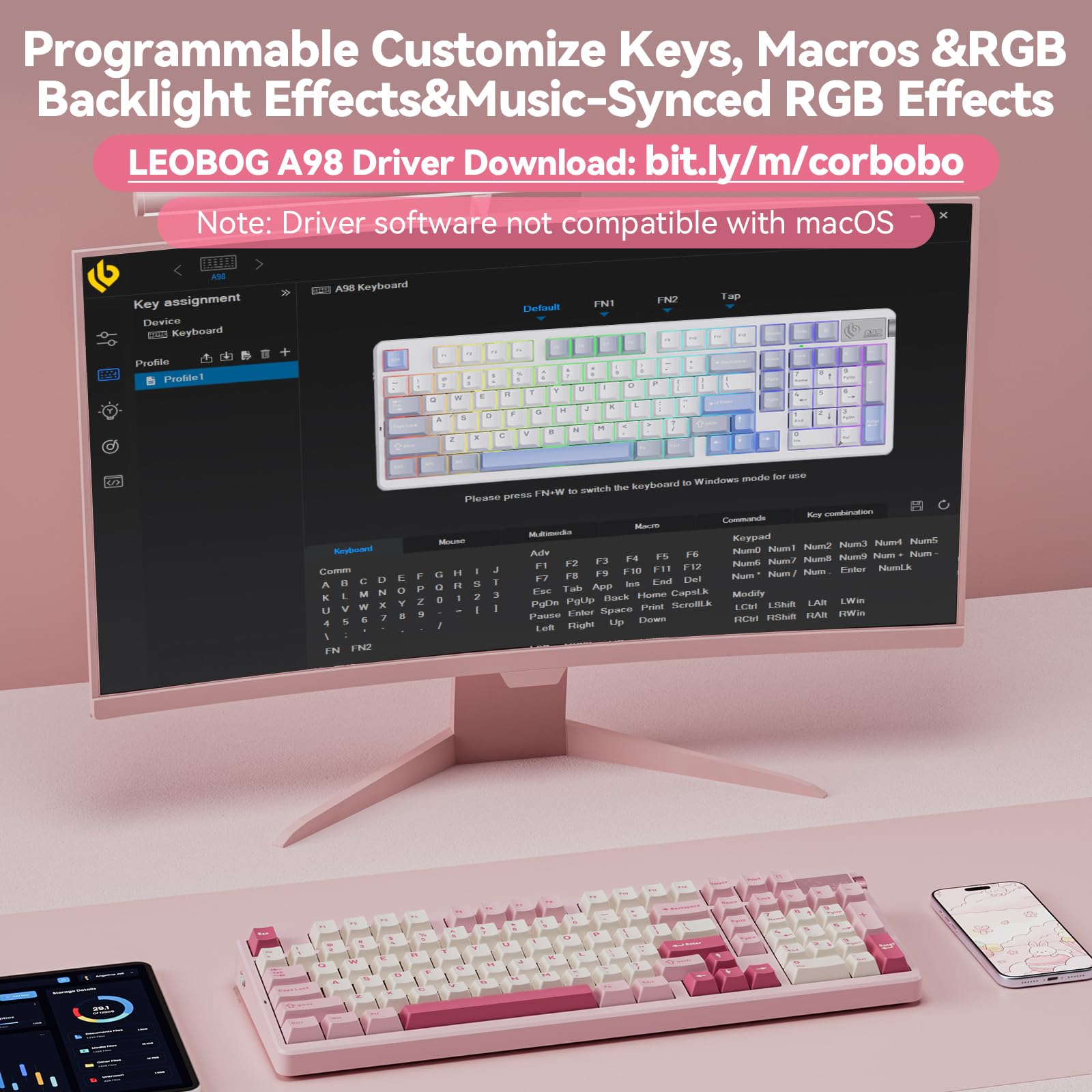 LEOBOG A98 Wireless Gaming Creamy Mechanical Keyboard with Number Pad Knob