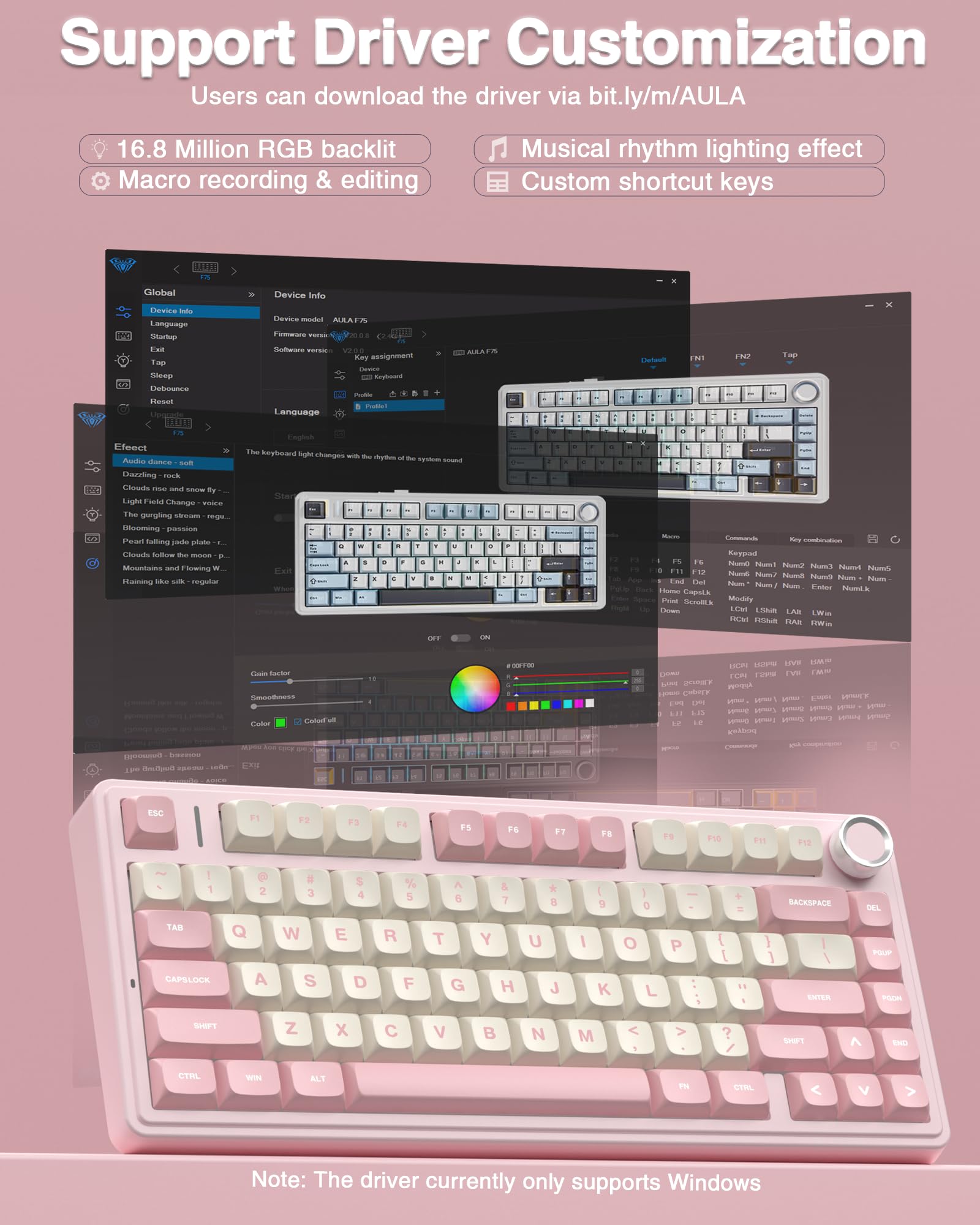 AULA F75 75% Wireless Mechanical Keyboard, Hot Swappable Creamy Keyboard, Pre-lubed Reaper Switches, 2.4GHz/Type-C/BT5.0, RGB Backlit Gaming Keyboards(White & Blue)