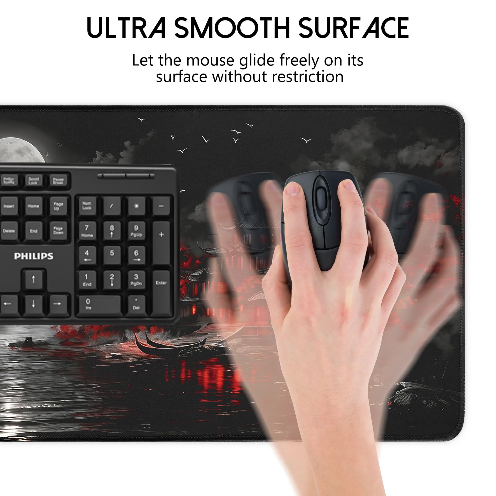 White Ukiyo-e Style Sports Car Anime Mouse Pad, Mouse Pad Gaming Mousepad,Large Mousepads with Non-Slip Rubber Base,Suitable for School,Office,Home,31.5 x 11.8 Inch