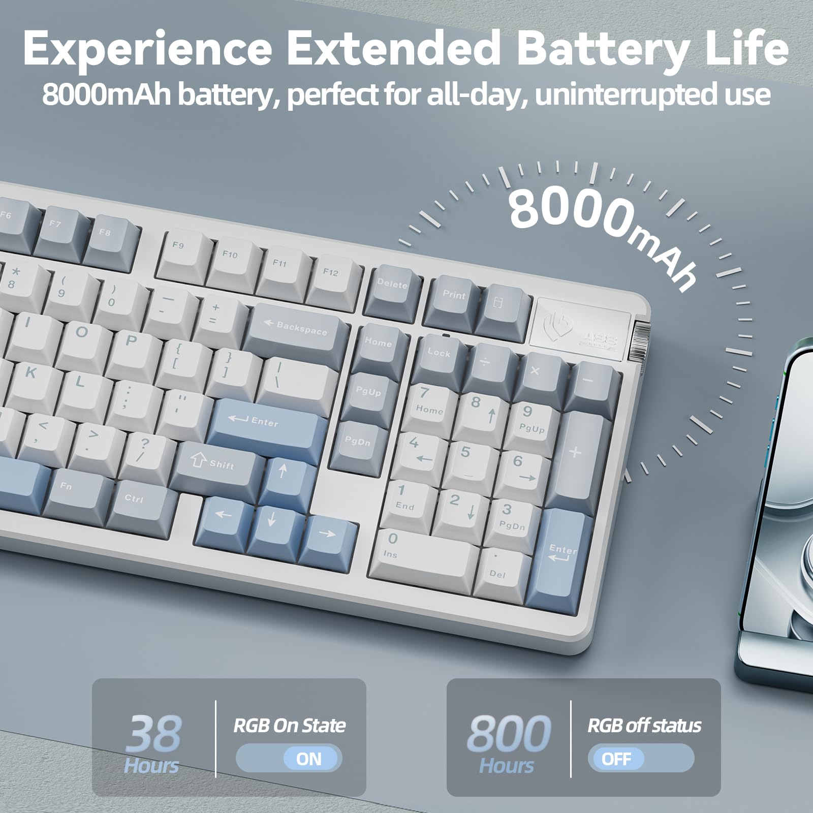 LEOBOG A98 Wireless Gaming Creamy Mechanical Keyboard with Number Pad Knob