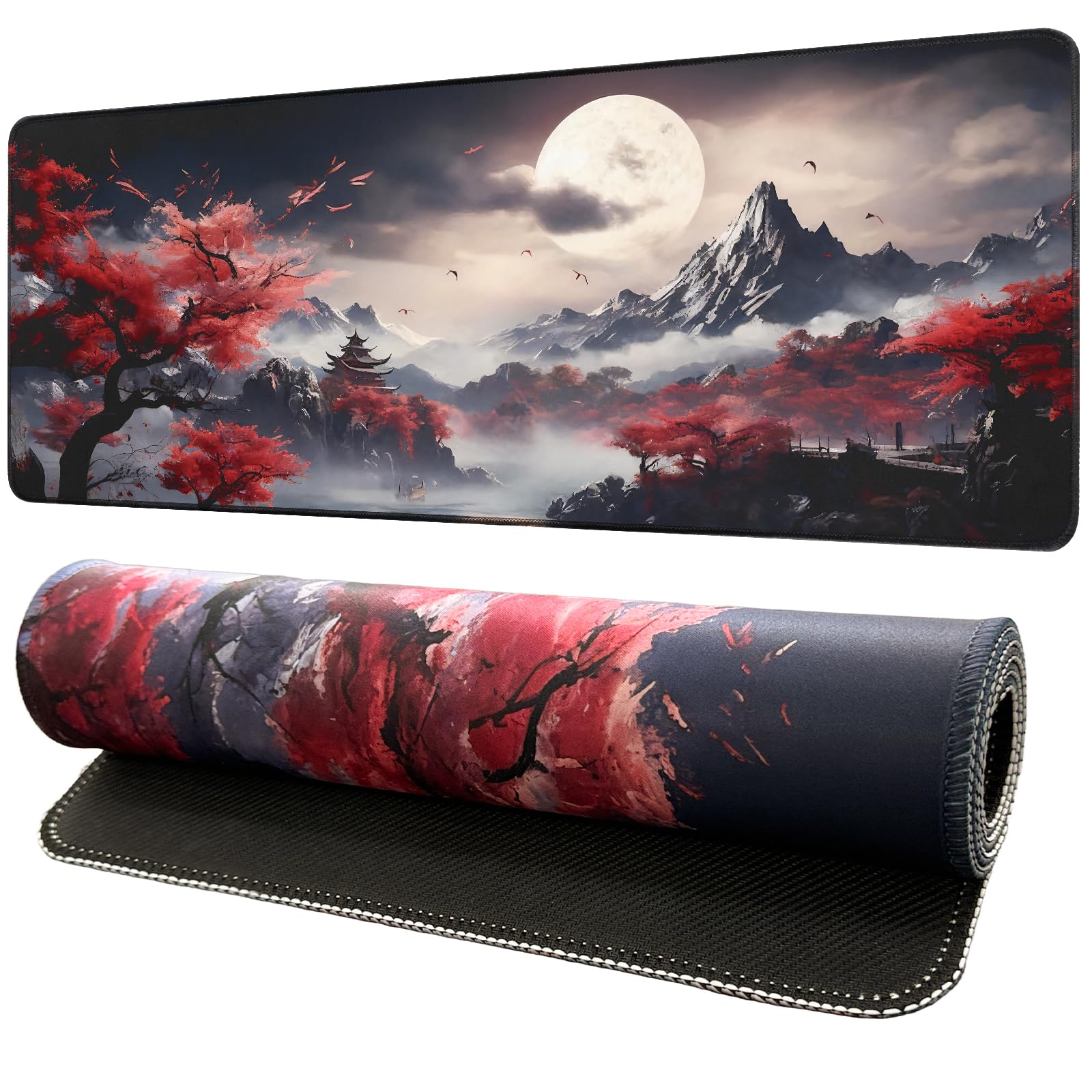 White Ukiyo-e Style Sports Car Anime Mouse Pad, Mouse Pad Gaming Mousepad,Large Mousepads with Non-Slip Rubber Base,Suitable for School,Office,Home,31.5 x 11.8 Inch