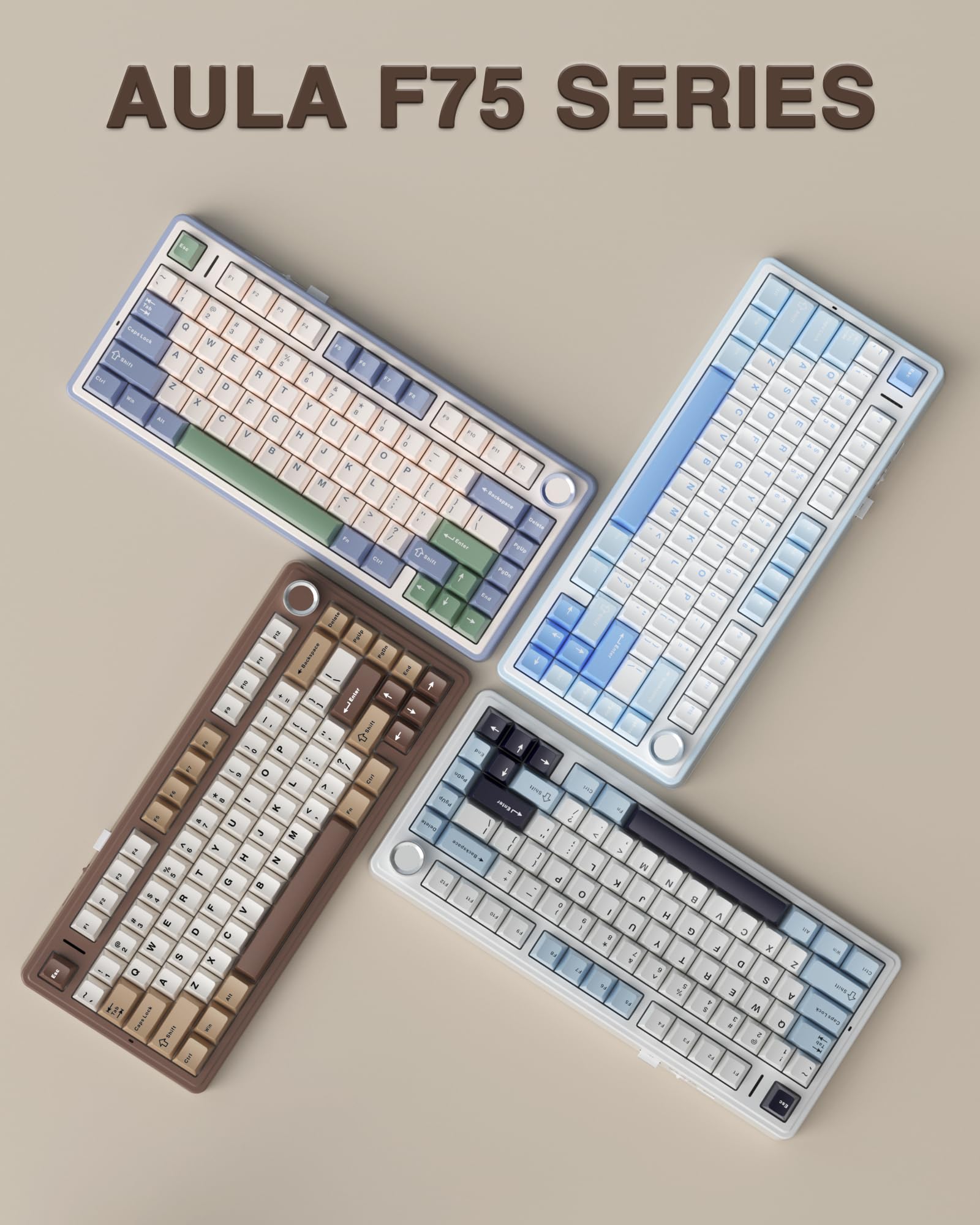 AULA F75 75% Wireless Mechanical Keyboard, Hot Swappable Creamy Keyboard, Pre-lubed Reaper Switches, 2.4GHz/Type-C/BT5.0, RGB Backlit Gaming Keyboards(White & Blue)
