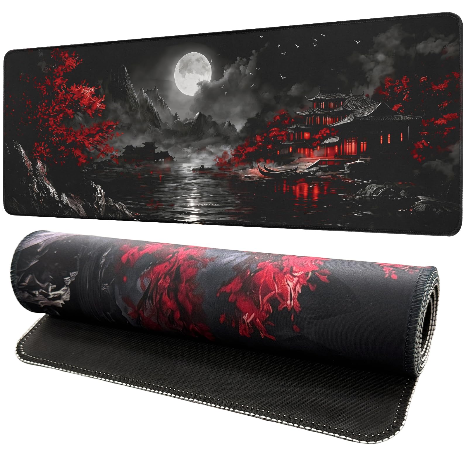 White Ukiyo-e Style Sports Car Anime Mouse Pad, Mouse Pad Gaming Mousepad,Large Mousepads with Non-Slip Rubber Base,Suitable for School,Office,Home,31.5 x 11.8 Inch
