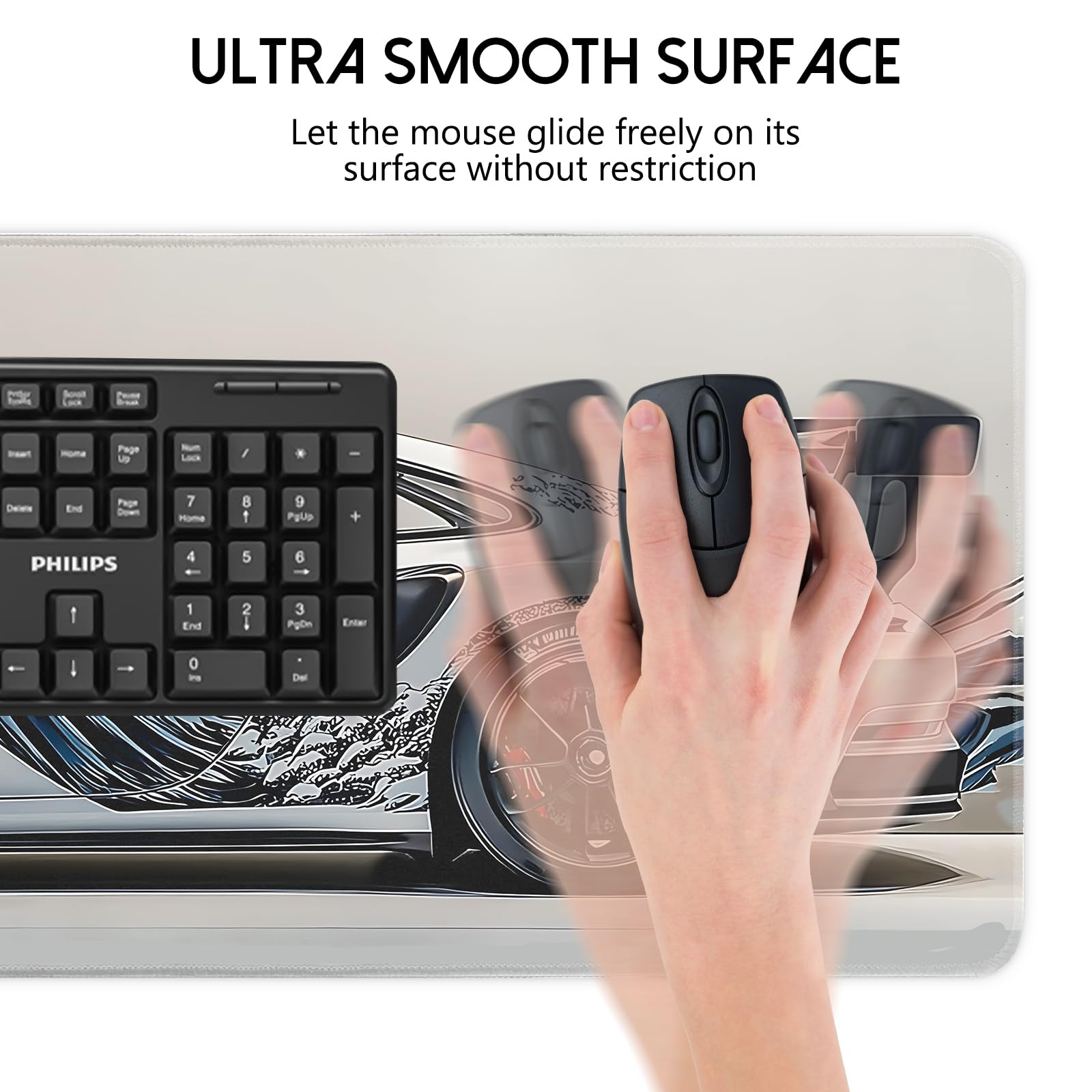 White Ukiyo-e Style Sports Car Anime Mouse Pad, Mouse Pad Gaming Mousepad,Large Mousepads with Non-Slip Rubber Base,Suitable for School,Office,Home,31.5 x 11.8 Inch