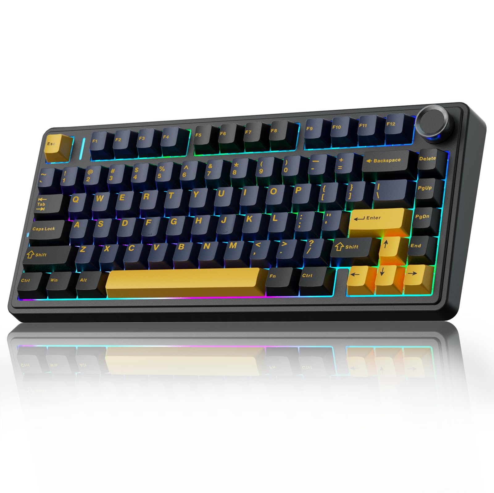 AULA F75 75% Wireless Mechanical Keyboard, Hot Swappable Creamy Keyboard, Pre-lubed Reaper Switches, 2.4GHz/Type-C/BT5.0, RGB Backlit Gaming Keyboards(White & Blue)
