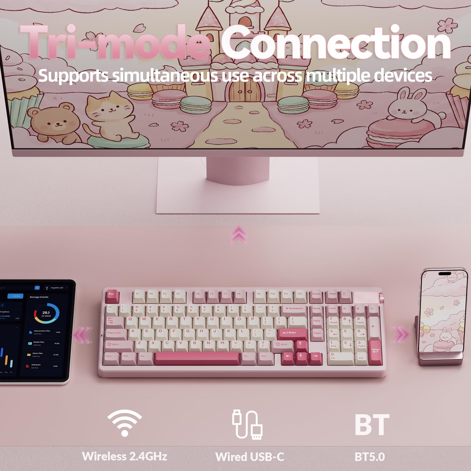 LEOBOG A98 Wireless Gaming Creamy Mechanical Keyboard with Number Pad Knob