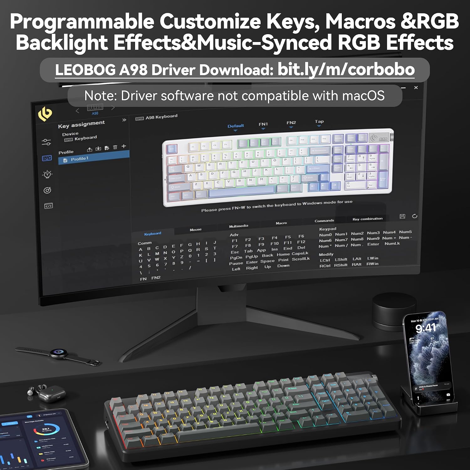 LEOBOG A98 Wireless Gaming Creamy Mechanical Keyboard with Number Pad Knob