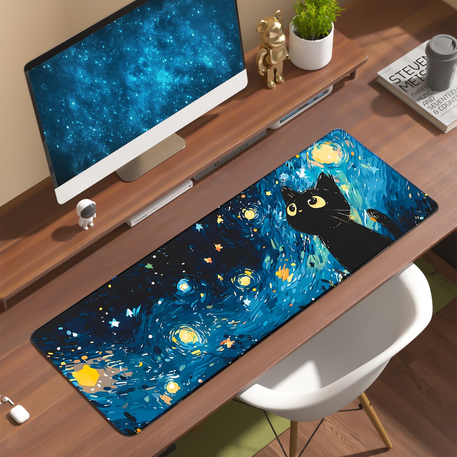White Ukiyo-e Style Sports Car Anime Mouse Pad, Mouse Pad Gaming Mousepad,Large Mousepads with Non-Slip Rubber Base,Suitable for School,Office,Home,31.5 x 11.8 Inch