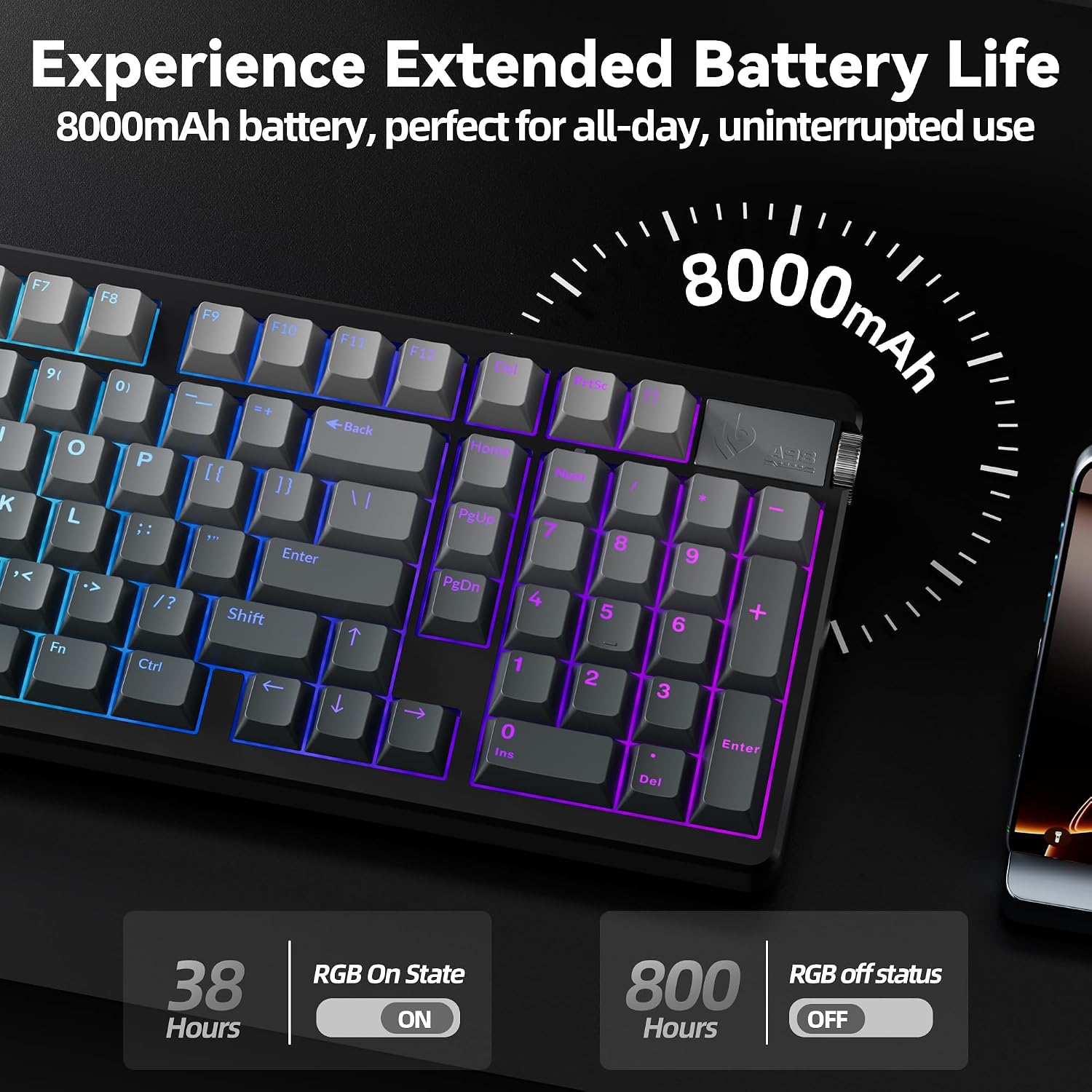 LEOBOG A98 Wireless Gaming Creamy Mechanical Keyboard with Number Pad Knob