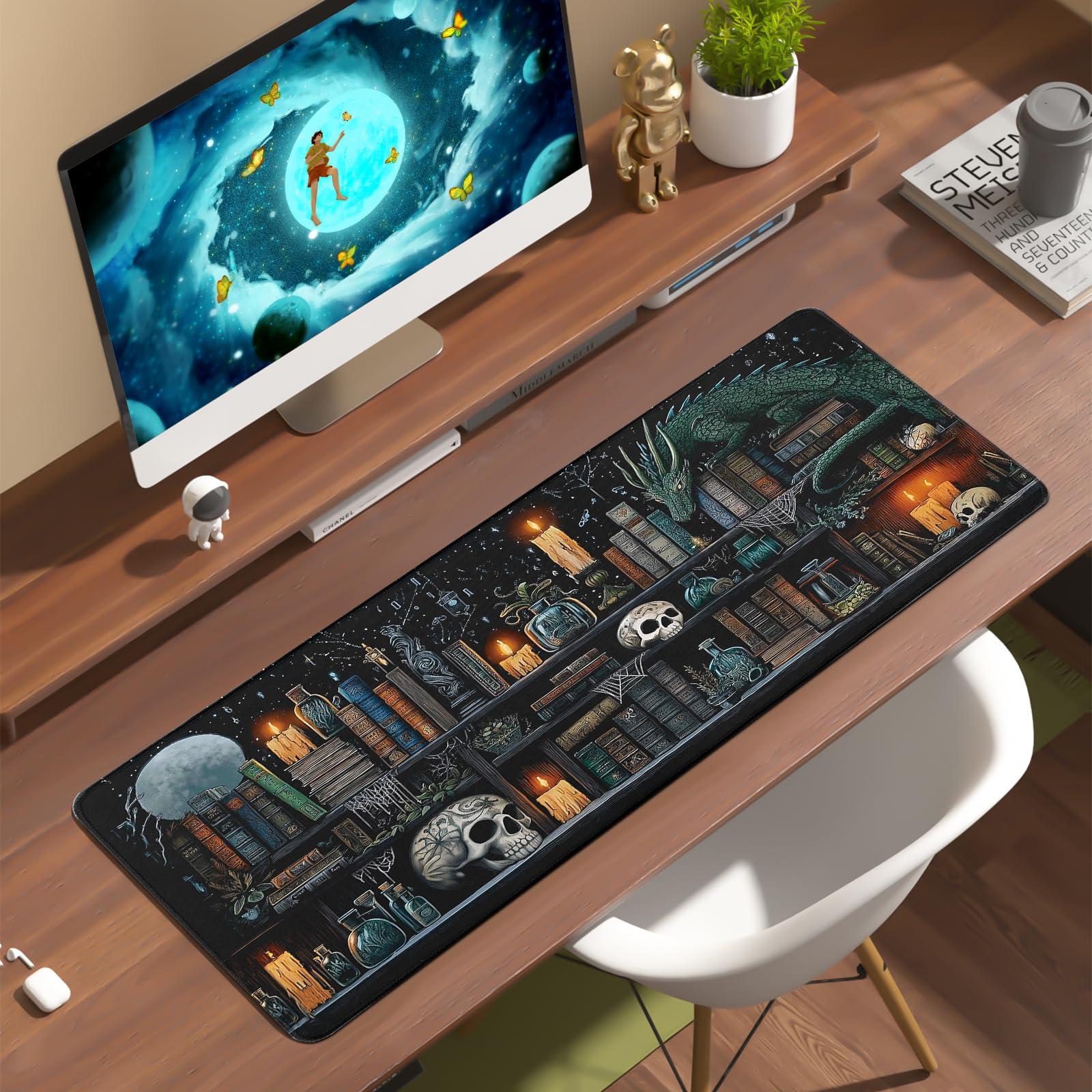 White Ukiyo-e Style Sports Car Anime Mouse Pad, Mouse Pad Gaming Mousepad,Large Mousepads with Non-Slip Rubber Base,Suitable for School,Office,Home,31.5 x 11.8 Inch