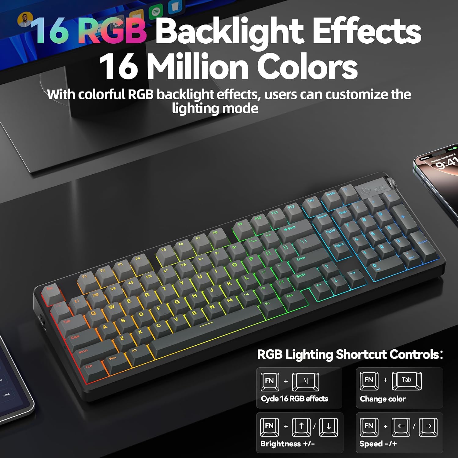 LEOBOG A98 Wireless Gaming Creamy Mechanical Keyboard with Number Pad Knob