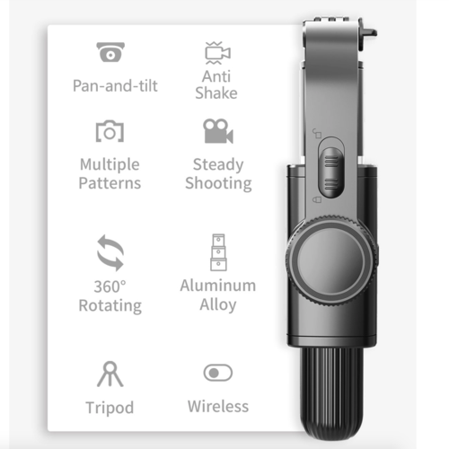 Camera accessory with features listed on a white background