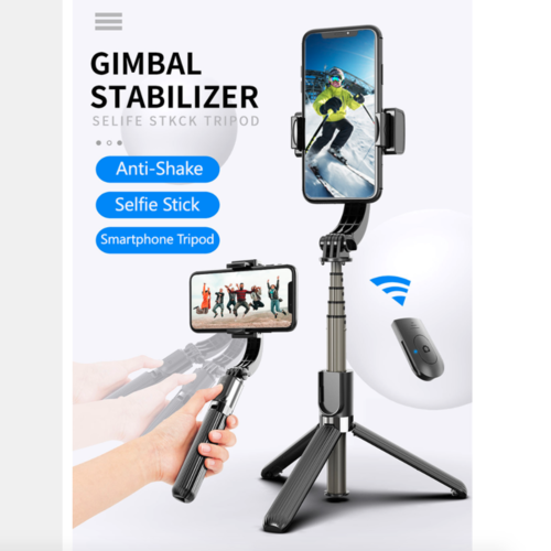 Gimbal stabilizer with smartphone holder on a white background