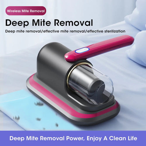 Deep mite removal device with pink handle on a white background