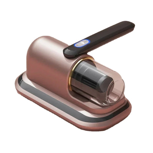 Wireless vacuum mite remover with strong suction and rapid cleaning capabilities on a wooden surface.
