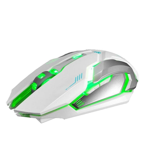 Gaming mouse with blue LED lights on a white background