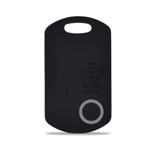 Black key tracker with brand logo on a white background