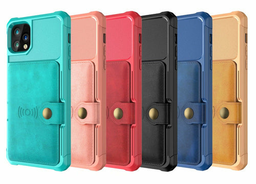 Set of six phone cases in different colors on a white background