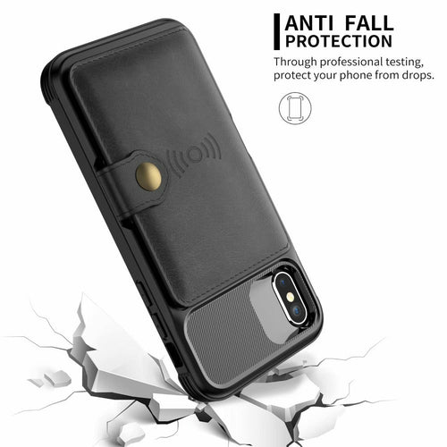 Black phone case with anti-fall protection feature on a white background