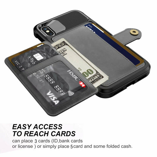 Phone case with card slots and cash pocket on a white background
