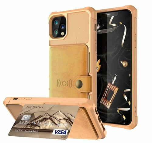 Gold phone case with card holder and clear back view